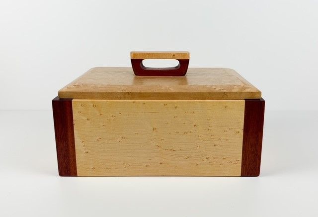 Birdseye &amp; Curly Maple Lidded Wooden Box 10x8x5.25"