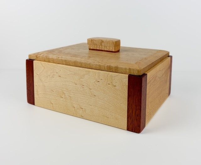 Birdseye &amp; Padauk Lidded Wooden Box 9.75x7.75x6"