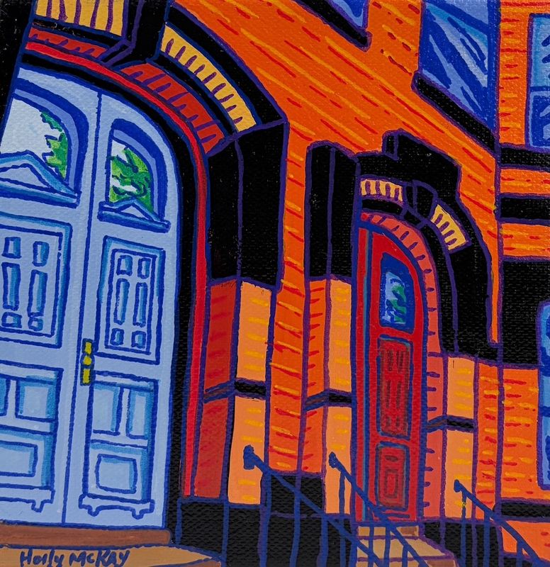 "Germain Street Doors" 6x6" Acrylic Painting on Canvas