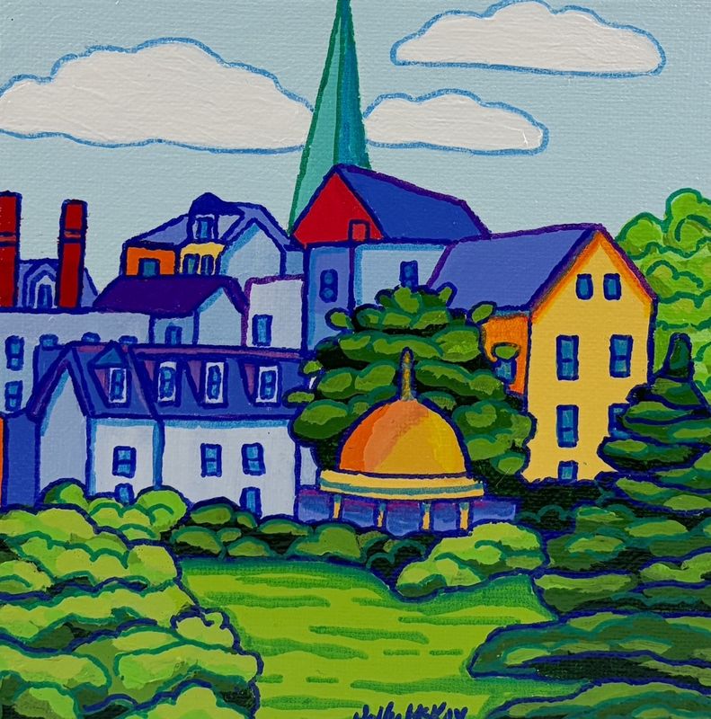 "Roof from the General Hospital" 6x6" Acrylic Painting on Canvas