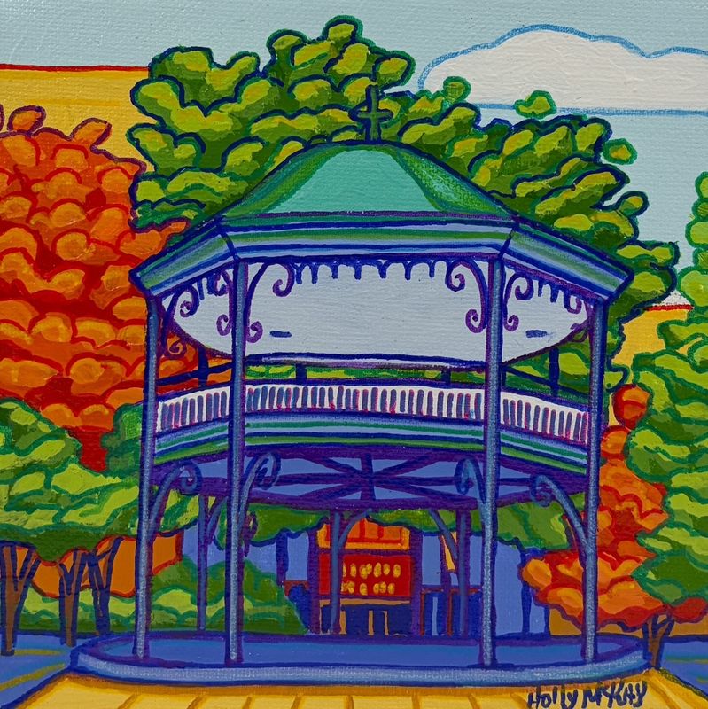 "Bandstand in Fall" 6x6" Acrylic Painting on Canvas