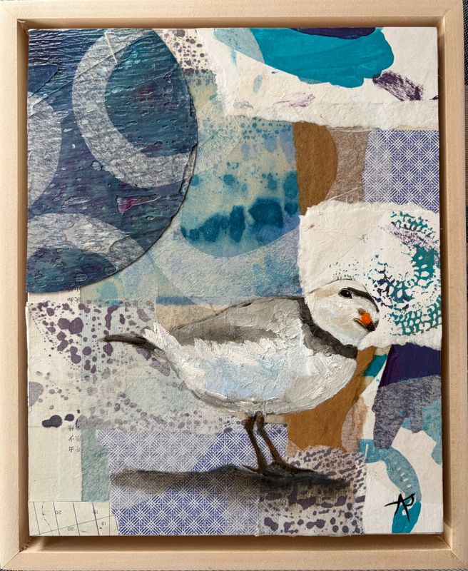 "Shorebird Blues: Hi There" 8x10" Oil &amp; Mixed Media Framed 9x11"