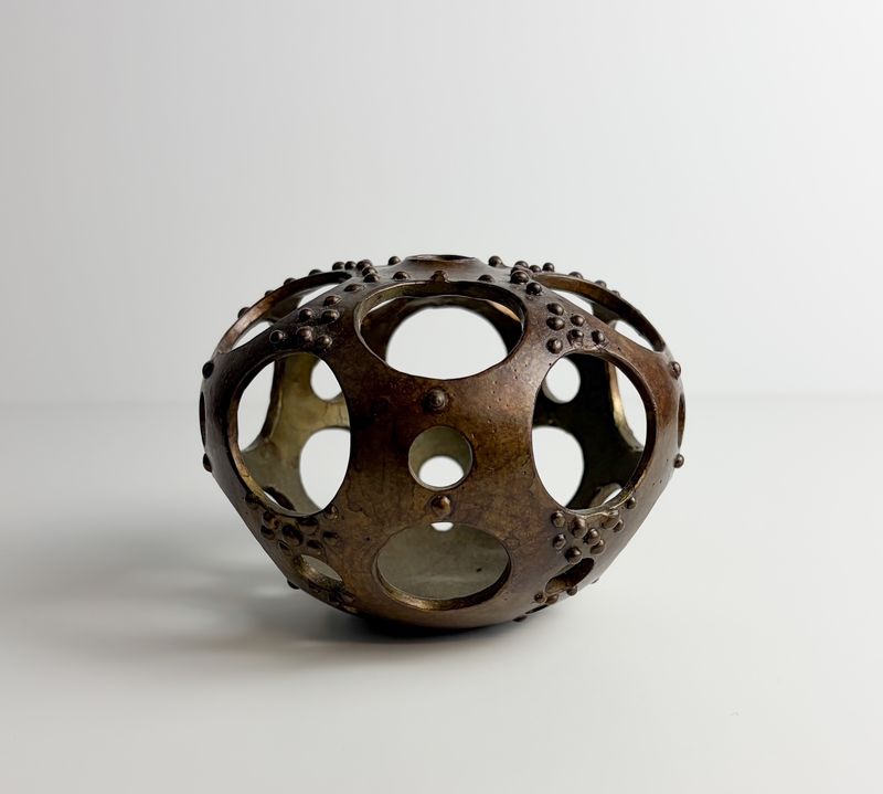#4 Sea Urchin Small Lost Wax Cast Bronze Ammonia Metal Sculpture 4.5x3.5"