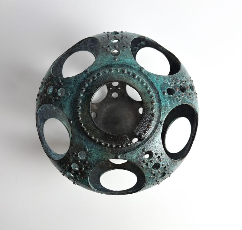 #12 Sea Urchin Medium Lost Wax Cast Bronze Ammonia Antique Grey Metal Sculpture 8x6"