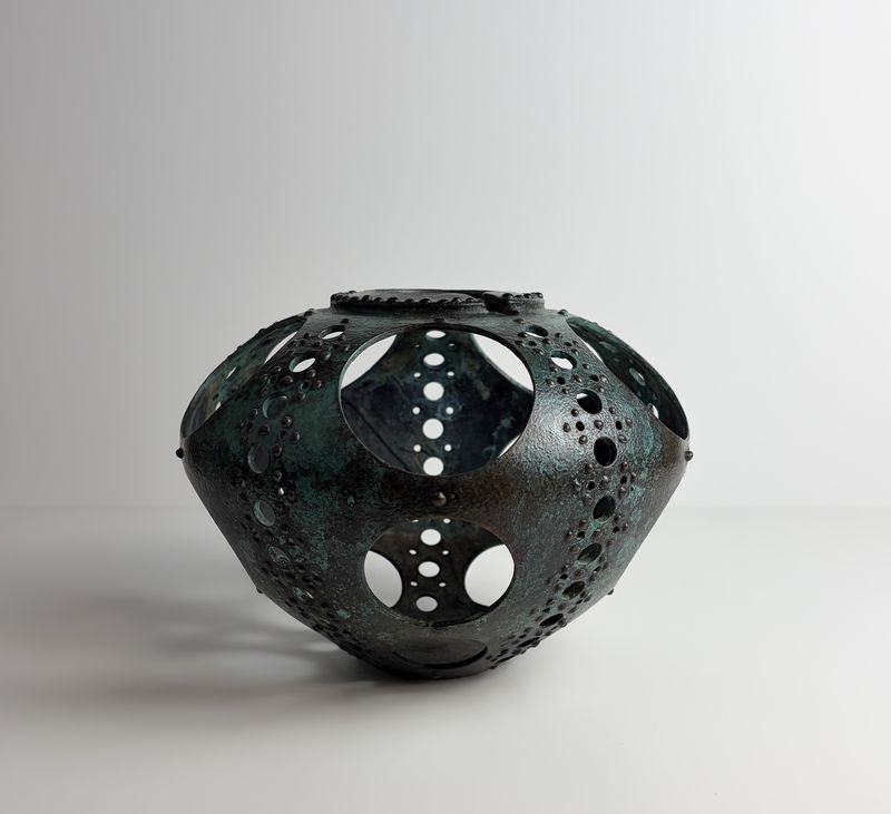 #12 Sea Urchin Medium Lost Wax Cast Bronze Ammonia Antique Grey Metal Sculpture 8x6"
