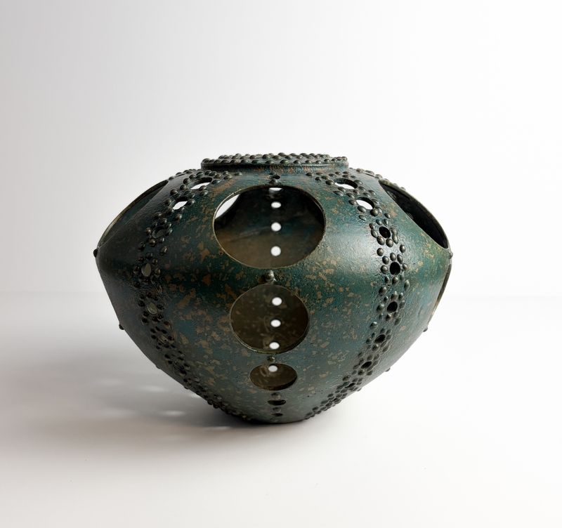 #11 Sea Urchin Medium Lost Wax Cast Bronze Ammonia Metal Sculpture 8x6"