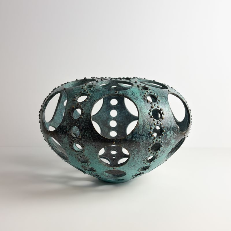 #31 Sea Urchin Large Lost Wax Cast Bronze Cupric Nitrate Sculpture 10x7"