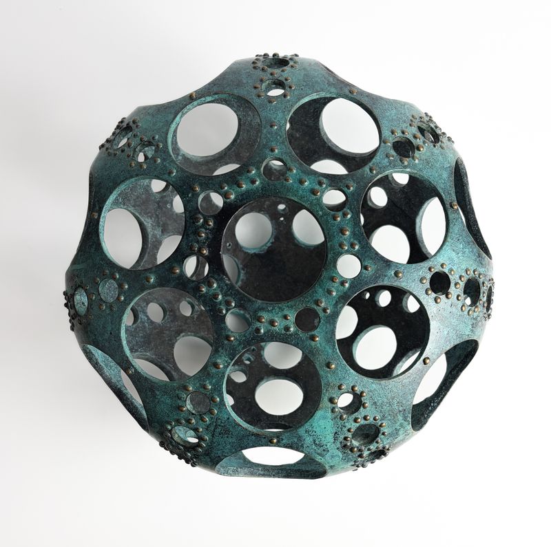 #31 Sea Urchin Large Lost Wax Cast Bronze Cupric Nitrate Sculpture 10x7"