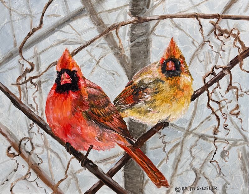 "Red and Rosie" Oil on Panel 15x13"​ Framed 17.5x14.5"