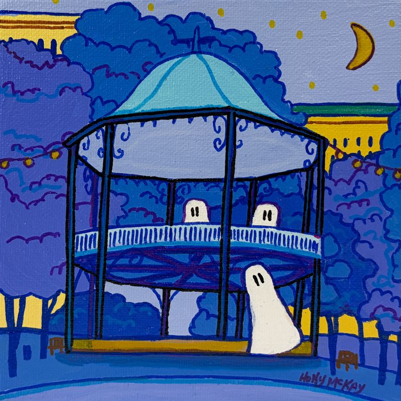 "Ghosts at the Bandstand" 6x6" Acrylic on Canvas