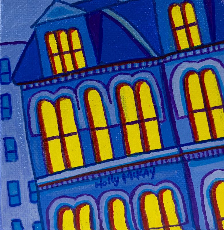"Market at Night" 4x4" Acrylic on Canvas