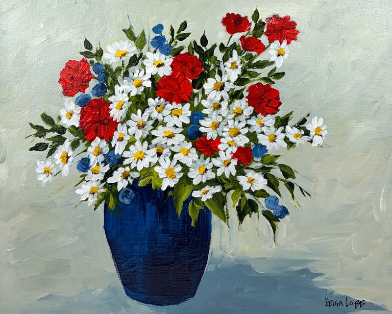 "Daisies and Zinnias" 16x20" Acrylic on Canvas
