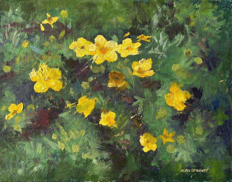 "Yellow Flowers" Oil on Canvas Panel 7x10" Framed 10x12"