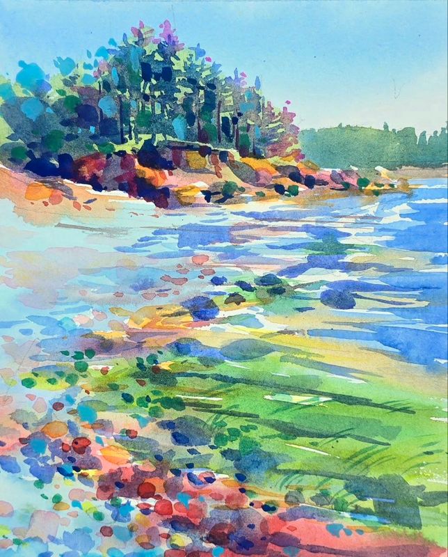 "Returning Tide at Duck Pond Beach" Watercolor 8x10" matted 11x14"