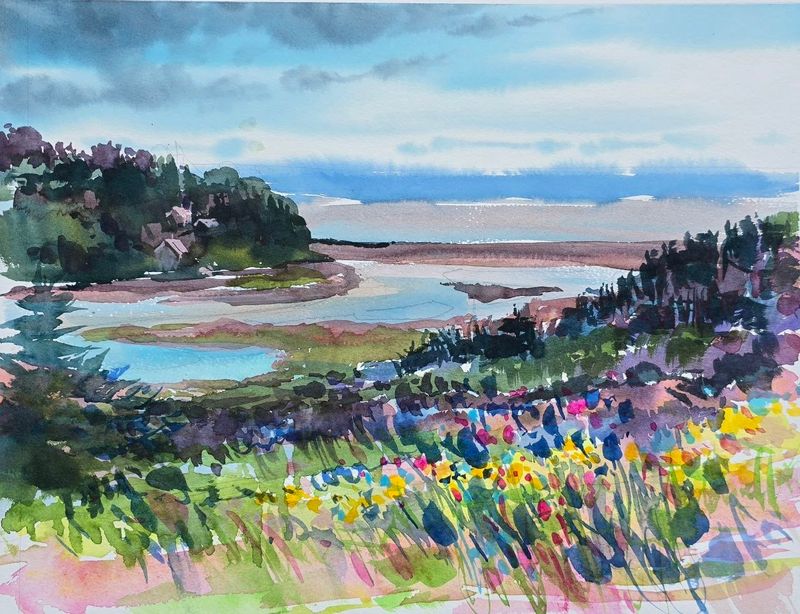 "Where River Meets Ocean, St. Martins" Watercolor 11x14" matted 16x20"