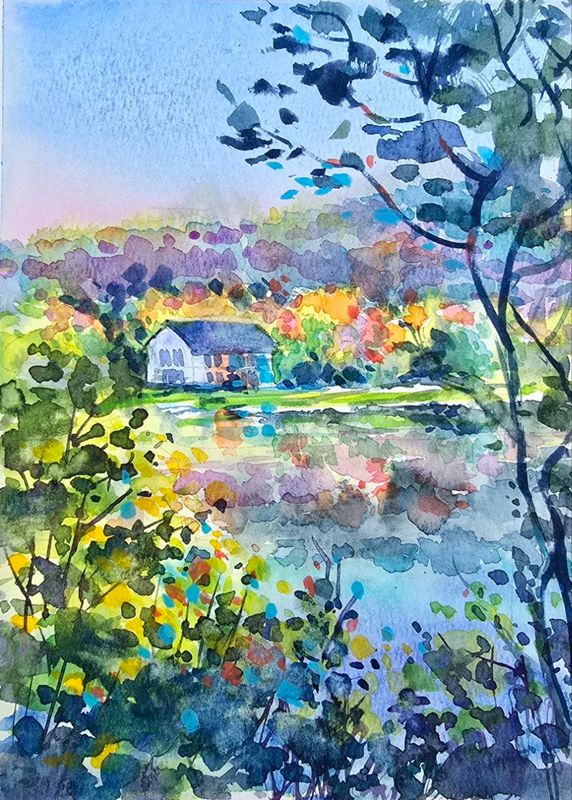 "Sunrise Over Madawaska" Watercolor 8x10" matted 11x14"