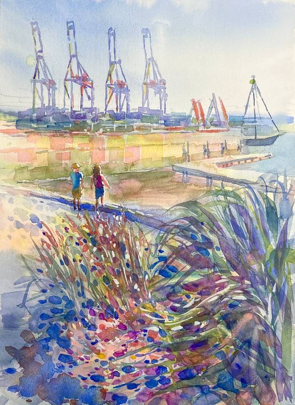"Looking Into the Future, Saint John Harbour" Watercolor 11x14" matted 16x20"