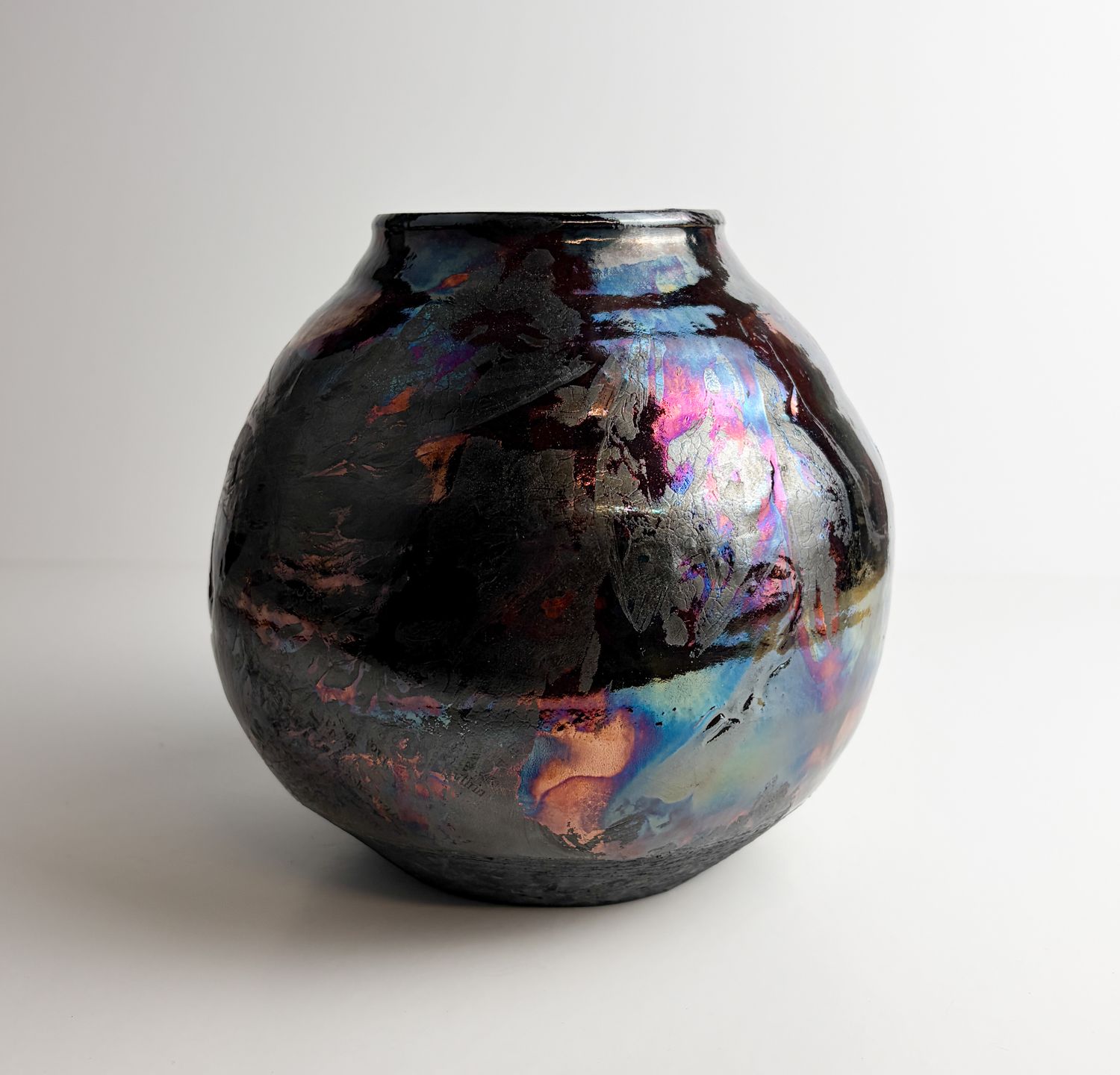 Metallic Raku Pottery Vase 7x6.5"