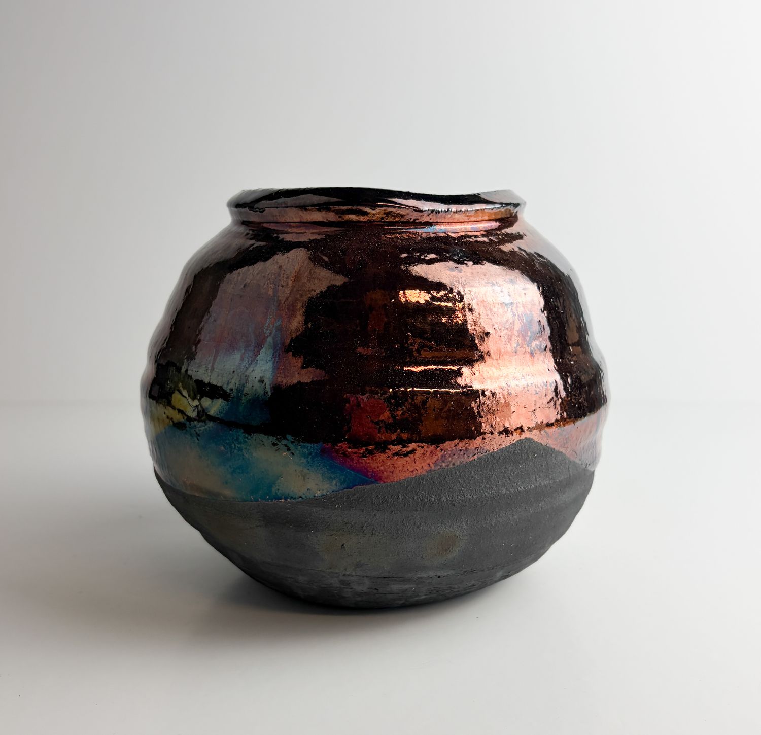 Metallic Raku Pottery Vase 6.5x5.5"