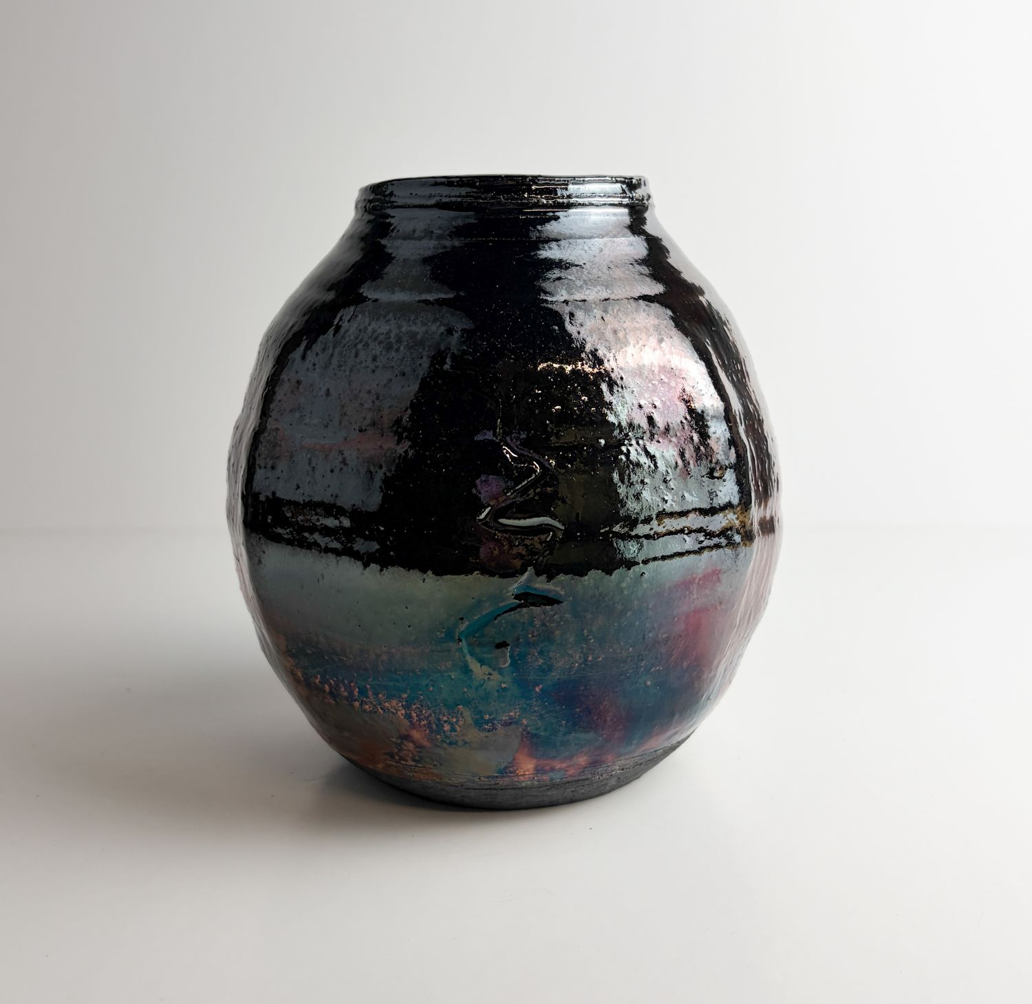 Metallic Raku Pottery Vase 5.5x6"