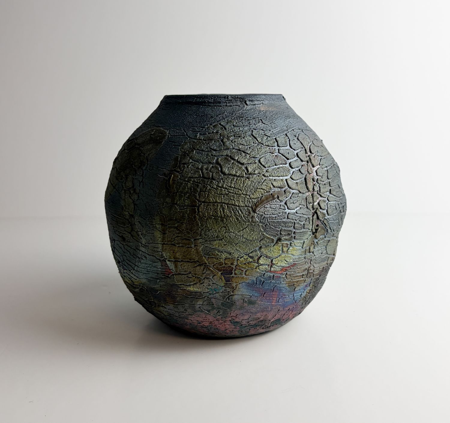 Metallic Raku Pottery Vase 5x5.5"