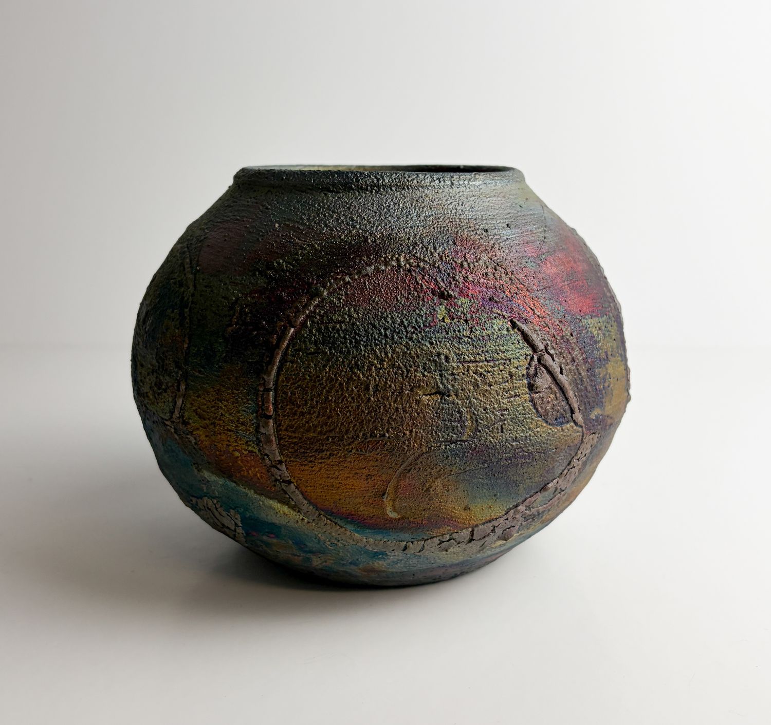 Metallic Raku Pottery Vase 5x5.5"