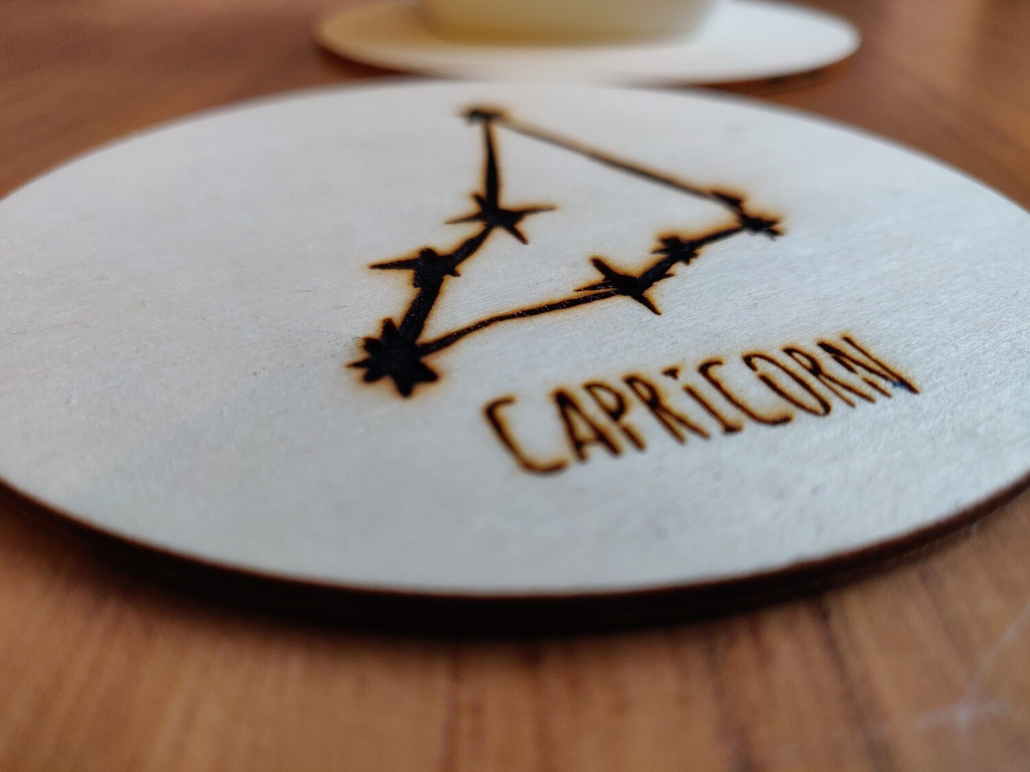 Wood Coaster with Zodiac Constellation Engraving