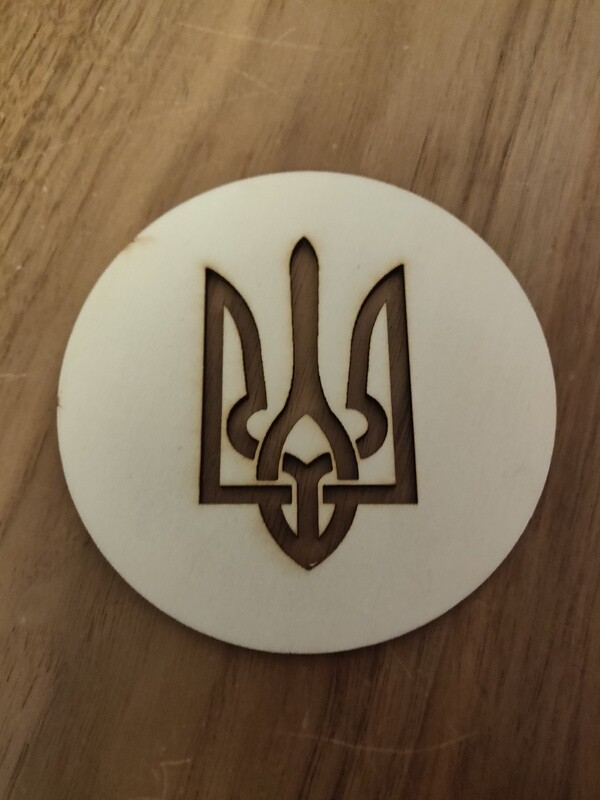 4 Wood Coasters with Tryzub (Ukrainian Coat of Arms) Cutout - Proceeds Donated to CUF *see description for more details*