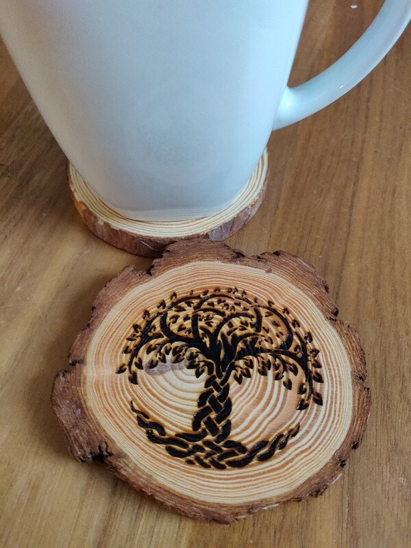 Wood Coaster with Tree of Life Engraving