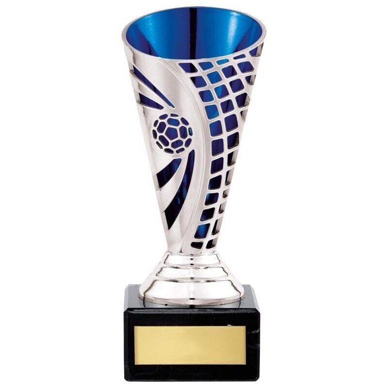 Defender Football Trophy Cup Silver & Blue