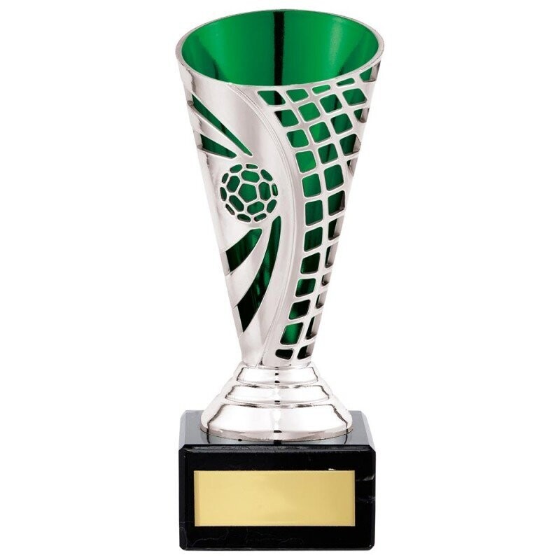 Defender Football Trophy Cup Silver & Green