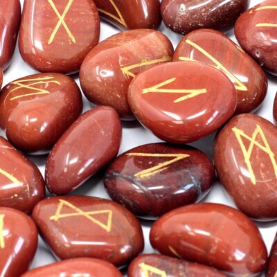 Runes Stone Set in Pouch - Red Jasper
