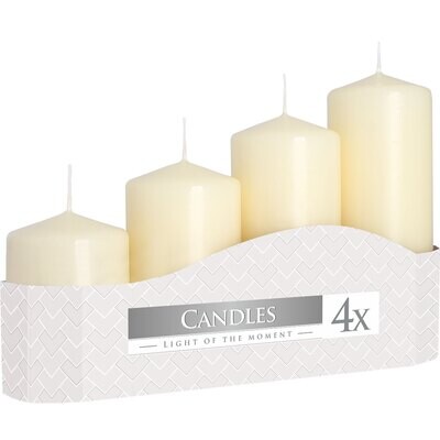 Set of 4 Pillar Candles 50mm (11/16/22/33H) - Ivory
