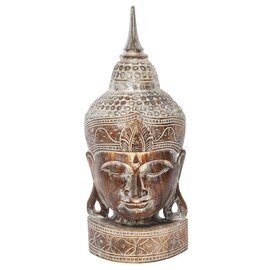 Large Rustic Wooden Buddha Head Ornament