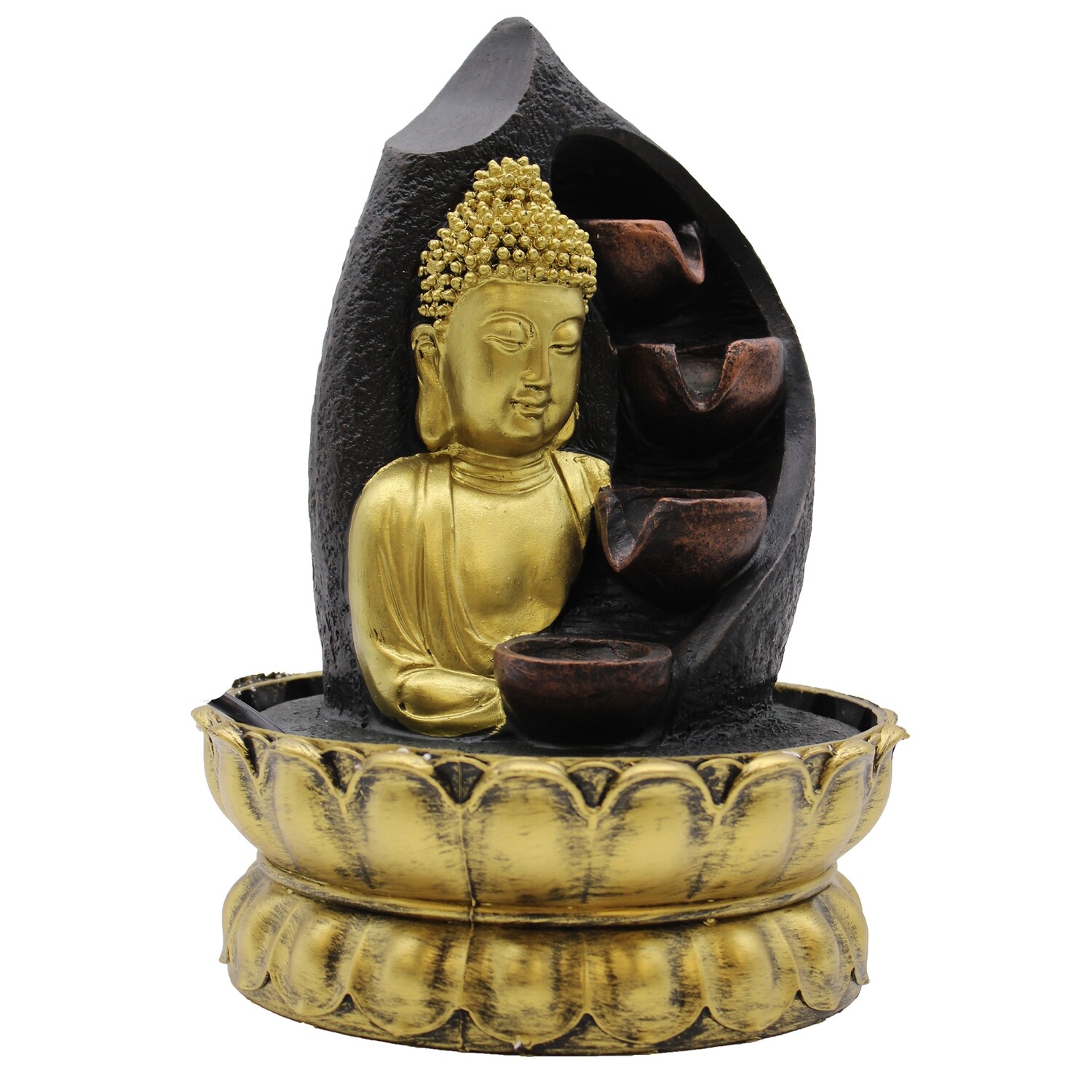 Tabletop Water Feature - 30cm - Golden Buddha &amp; Pouring Pots