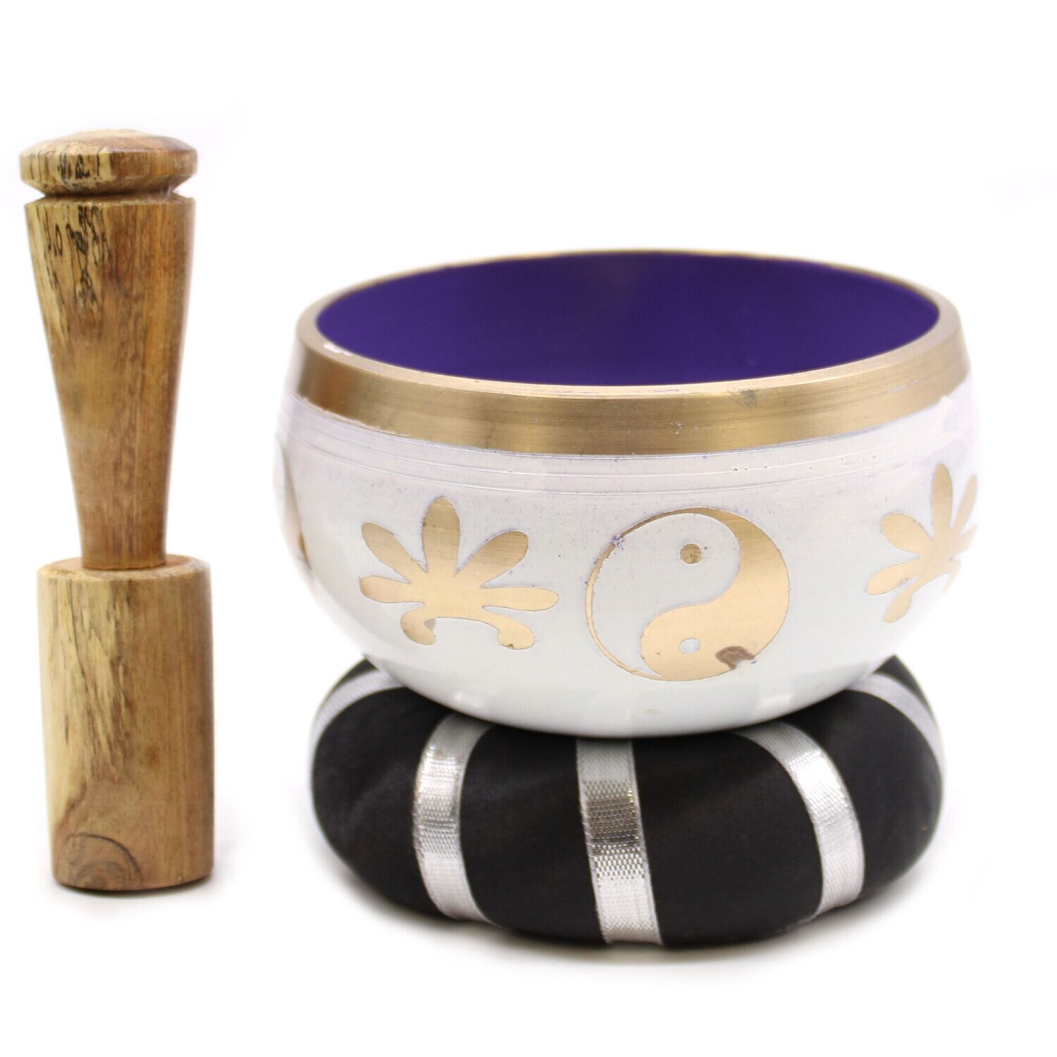 Yin &amp; Yang Singing Bowl Set- White/Purple 10.7cm