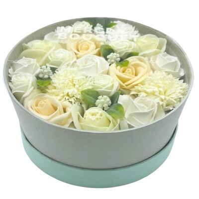 Soap Flower Round Gift Box - Wedding Blessings - White & Ivory