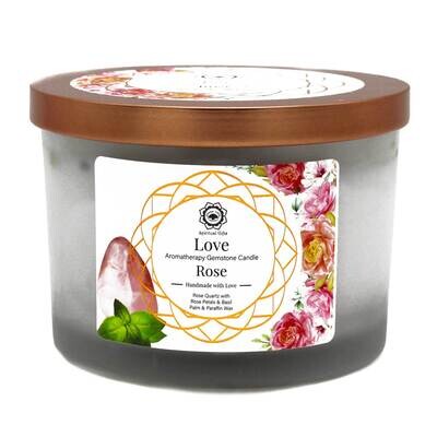 Rose and Rose Quartz Gemstone Candle - Love