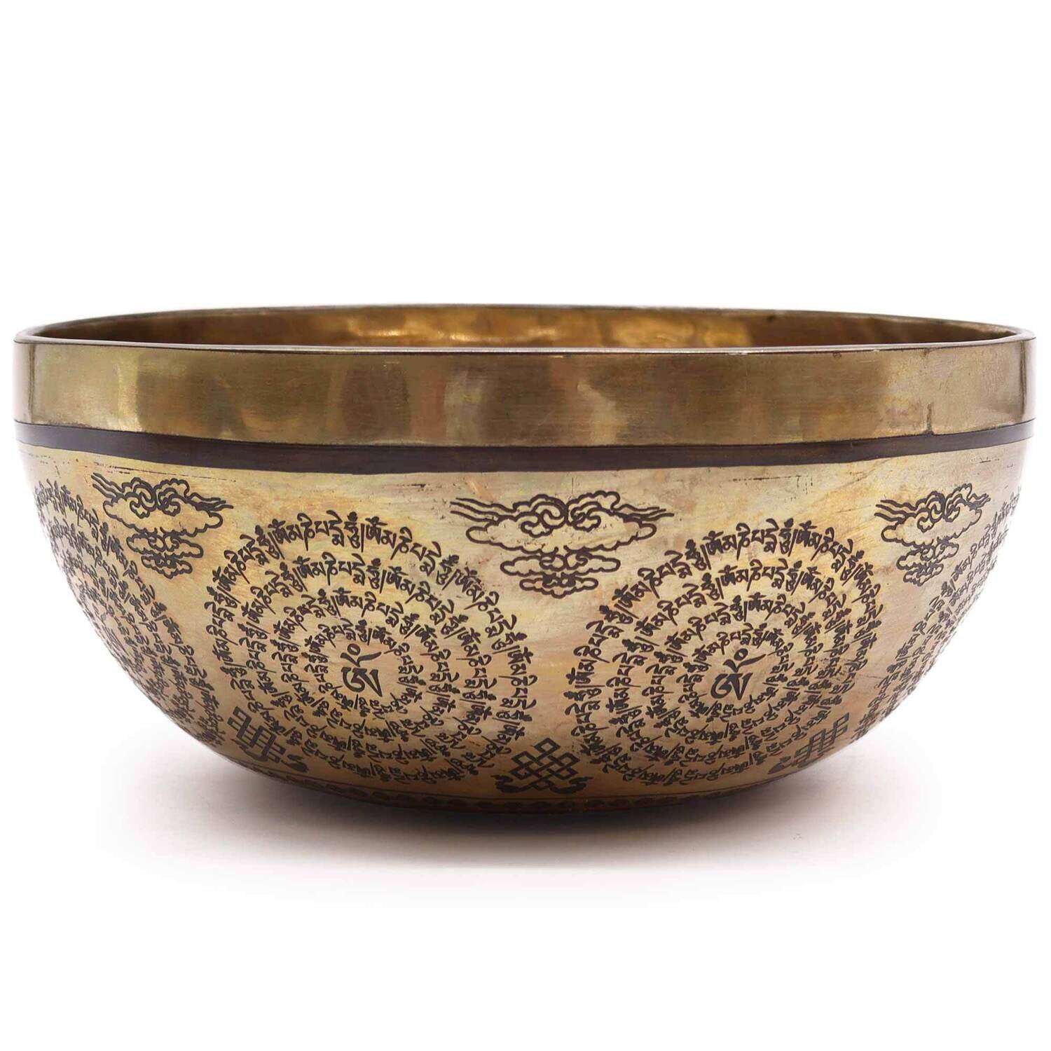 Tibetan Healing Engraved Bowl - 21cm - Om &amp; Buddha