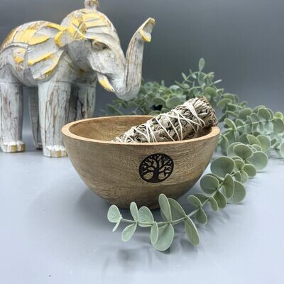Wooden Smudge and Ritual Offerings Bowl - Tree of Life - 13x7cm