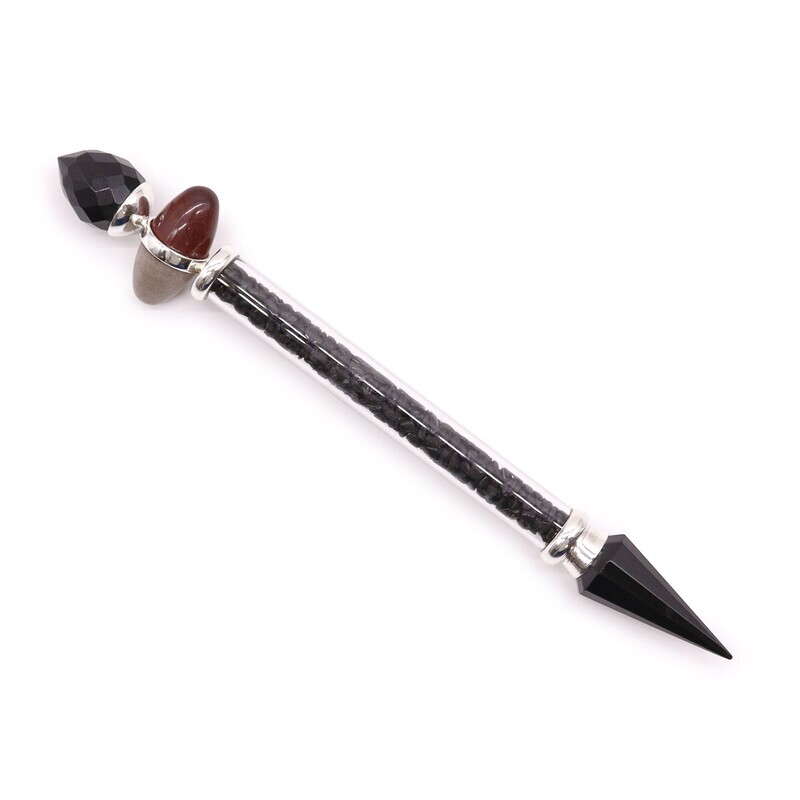 Shiva Lingam Magic Wand - Black Tourmaline &amp; Agate - Protection