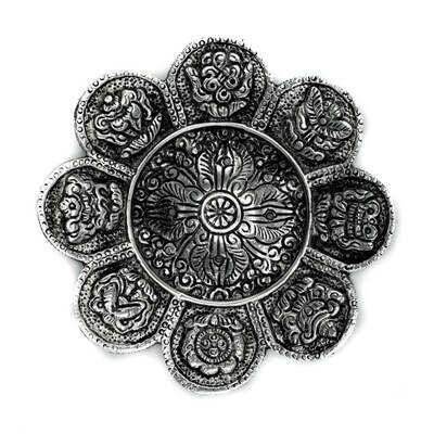 Polished Aluminium Tibetan Symbols Incense Holder 12cm