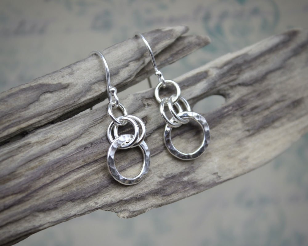 Hammered Circle Sterling Silver Drop Earrings
