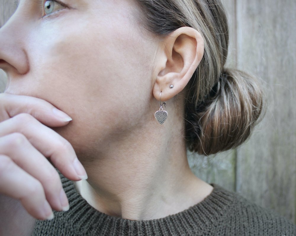 Dainty Silver Heart Charm Earrings
