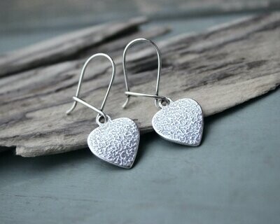 Dainty Silver Heart Charm Earrings