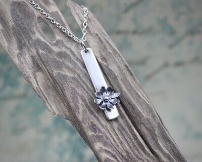 Silver Flower Bar Pendant Necklace