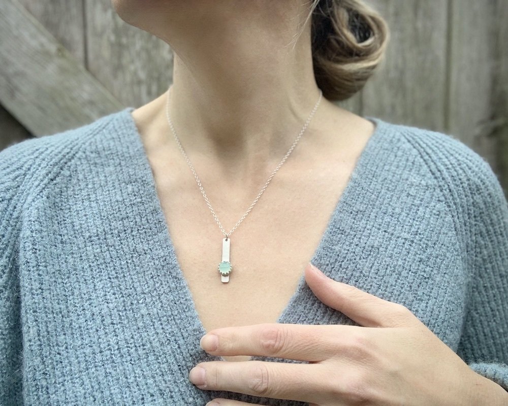 Chalcedony & Sterling Silver Bar Pendant Necklace