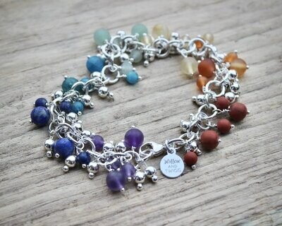 Rainbow Gemstone & Sterling Silver Beaded Charm Bracelet