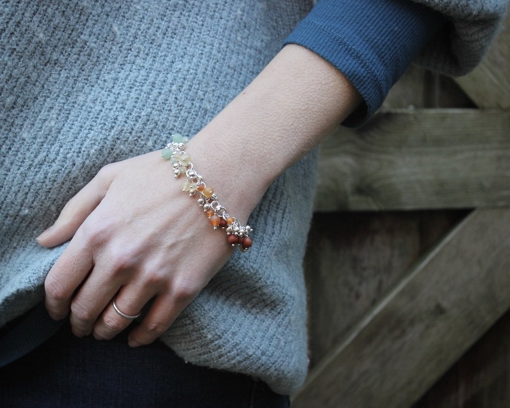 Rainbow Gemstone & Sterling Silver Beaded Charm Bracelet