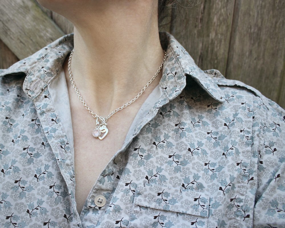 Sterling Silver Open Heart & Rose Quartz Charm Necklace, Hallmarked